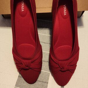 Vivaia Almond-Toe Knotted Flats (Bibi) Ruby Red Size 11 New!